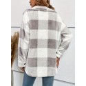 Plaid Fuzzy Fall & Winter Jacket, Casual Button Front Long Sleeve Outerwear, Women's Clothing