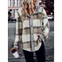 Plaid Pattern Hooded Coat, Casual Button Front Drawstring Long Sleeve Outerwear, Women's Clothing