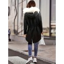 Faux Fur Hood Drawstring Parka Coat, Zip Up Button Front Pocket Thermal Overcoat, Women's Clothing