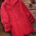 Zip Up Solid Teddy Coat, Casual Long Sleeve Winter Outerwear, Women's Clothing