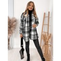 Plaid Print Shacket Jacket, Casual Button Front Long Sleeve Pocket Outerwear, Women's Clothing