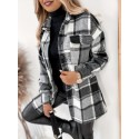 Plaid Print Shacket Jacket, Casual Button Front Long Sleeve Pocket Outerwear, Women's Clothing