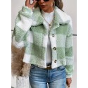 Plaid Pattern Button Front Teddy Coat, Versatile Long Sleeve Winter Thermal Outwear, Women's Clothing