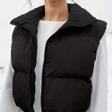 High Neck Zip Up Vest Coat, Casual Solid Sleeveless Outerwear, Women's Clothing