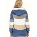 Color Block Fuzzy Fall & Winter Jacket, Casual Zip Up Hooded Long Sleeve Outerwear With Pocket, Women's Clothing