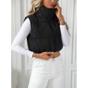 Zip Up Cropped Vest Coat, Casual Solid Sleeveless Stand Collar Outerwear, Women's Clothing