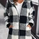 Plaid Print Hooded Jacket, Casual Long Sleeve Warm Zip Up Outerwear, Women's Clothing