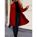 Solid Double Breasted Bea Coat , Elegant Long Sleeve Outwear For Fall & Winter, Women's Clothing