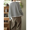 Striped Print Button Front Jacket, Casual V Neck Long Sleeve Outerwear For Spring & Summer, Women's Clothing