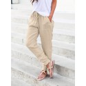 Drawstring Solid Pants, Casual Long Length Pants With Pockets, Women's Clothing