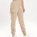 Ruched Solid Cargo Pants, Elegant High Waist Drawstring Pants With Pockets, Women's Clothing