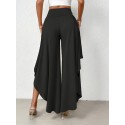 Ruffle Trim Wide Leg Split Pants, Casual Loose Pants For Spring & Summer, Women's Clothing