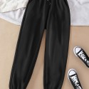 Solid Drawstring Pocket Joggers, Casual Elastic Waist Pants, Women's Clothing