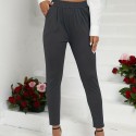 Black Skinny Cigarette Pants, High Waist Beltless Semi Stretch Pants, Elegant Bottoms For Work, Women's Clothing