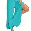 Y2K Women's Pants Solid Casual High Slit Flowy Layered Fashion Loose Wide Leg Pants