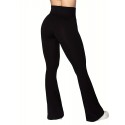 Crossover Waisted Flare Leg Pants, Mature Solid Slant Waist Solid Yoga Fashion Comfy Work Pants, Women's Clothing