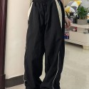 Color Block Cargo Pants, Y2K Drawstring Elastic Waist Wide Leg Pants, Women's Clothing