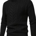 Men's Stylish Solid Knitted Pullover, Casual Mid Stretch Breathable Long Sleeve Crew Neck Top For City Walk Street Hanging Outdoor Activities