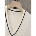 Casual Sleeveless V-Neck Sweaters, Men's Cable Knit Vest