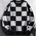 Men's Checkerboard Knitted Sweater - Warm And Stretchy Casual Pullover For Fall And Winter