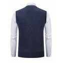 Elegant Slightly Stretch Cardigan Vest, Men's Casual Classic Vintage Style V Neck Button Up Cardigan Vest For Fall Winter