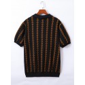 Ethnic Pattern Chic Knit Shirt, Men's Casual Lapel Slightly Stretch V-Neck Pullover Sweater For Men Winter Fall