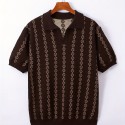 Ethnic Pattern Chic Knit Shirt, Men's Casual Lapel Slightly Stretch V-Neck Pullover Sweater For Men Winter Fall