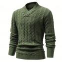 All Match Knitted Shawl Collar Sweater, Men's Casual Warm High Stretchy Pullover Sweater For Fall Winter