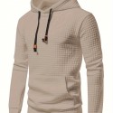 Waffle Cool Hoodies For Men, Men's Casual Solid Pullover Hooded Sweatshirt With Kangaroo Pocket Streetwear For Winter Fall, As Gifts