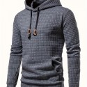 Waffle Cool Hoodies For Men, Men's Casual Solid Pullover Hooded Sweatshirt With Kangaroo Pocket Streetwear For Winter Fall, As Gifts