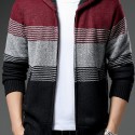 Men's Full Zip Up Casual Fleece Lined Hooded Cardigan, Regular Fit Knitted Sweater Jacket Coat With Pockets For Winter Fall