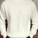 Warm Texture Knitted Sweater, Men's Casual Solid Color Slightly Stretch Round Neck Pullover Sweater For Fall Winter