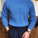 Warm Texture Knitted Sweater, Men's Casual Solid Color Slightly Stretch Round Neck Pullover Sweater For Fall Winter