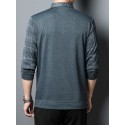 Fake Two-piece Design Preppy Chic Knit Shirt, Men's Casual Lapel Mid Stretch V-Neck Pullover Sweater For Men Winter Fall