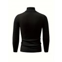 Men's Plain Turtleneck Sweater, Trendy High Stretch Fashion Comfy Thermal Tops