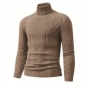 Men's Plain Turtleneck Sweater, Trendy High Stretch Fashion Comfy Thermal Tops