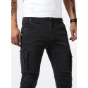 Men's Casual Multi Pocket Jeans, Street Style Medium Stretch Denim Pants