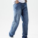 Loose Fit Vintage Jeans, Men's Casual Street Style Denim Pants With Pockets