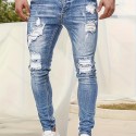 Slim Fit Ripped Jeans, Men's Casual Street Style Distressed Medium Stretch Denim Pants