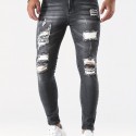 Slim Fit Ripped Jeans, Men's Casual Street Style Distressed Medium Stretch Denim Pants