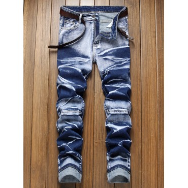 Slim Fit Chic Jeans, Men's Casual Street Style Tie Dye Medium Stretch Denim Pants