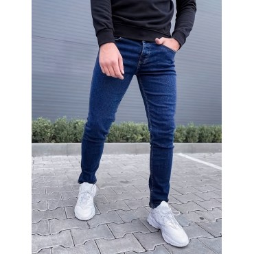 Slim Fit Straight Leg Cotton Jeans, Men's Casual Street Style Solid Color Slightly Stretch Denim Pants For Spring Summer