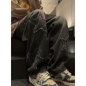 Star Pattern Baggy Jeans, Men's Casual Street Style Mopping Pants