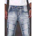 Slim Fit Biker Jeans, Men's Casual Street Style Distressed Medium Stretch Denim Pants