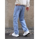 Men's Multi Pocket Jeans, Casual Loose Fit Straight Leg Jeans