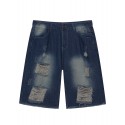 Ripped Denim Shorts, Men's Casual Street Style All Match Distressed Denim Shorts For Summer