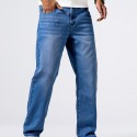 Loose Fit Straight Leg Jeans, Men's Casual Street Style Distressed Denim Pants For All Seasons