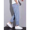 Men's Trendy Denim Jeans, Casual Straight Leg Loose Fit Trousers For Outdoor Fall