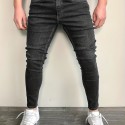 Slim Fit Cotton Jeans, Men's Casual Street Style Solid Color Classic Design Mid Stretch Denim Pants For Spring Summer