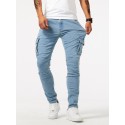 Slim Fit Multi Pocket Jeans, Men's Casual Street Style Medium Stretch Denim Cargo Pants